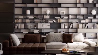 3d video rendering footage contemporary interior design of the living room. Stylish interior of the living room