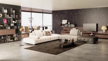 3d video rendering footage contemporary interior design of the living room. Stylish interior of the living room