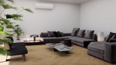 3d video rendering footage contemporary interior design of the living room. Stylish interior of the living room