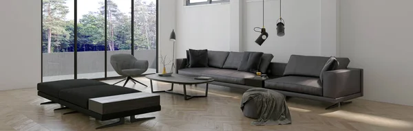 Moderne Illustration Banner Entspannendes Und Komfortables Modernes Wohnzimmer Mit Sofas — Stockfoto