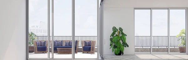 Grote Luxe Moderne Lichte Interieurs Woonkamer Mockup Banner Illustratie Rendering — Stockfoto