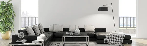 Velký Luxusní Moderní Světlé Interiéry Obývací Pokoj Mockup Banner Ilustrace — Stock fotografie