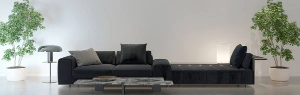 Große Luxus Moderne Helle Innenräume Wohnzimmer Mockup Banner Illustration Rendering — Stockfoto