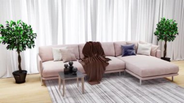 3d video rendering footage contemporary interior design of the living room. Stylish interior of the living room
