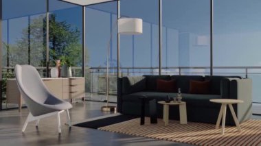 3d video rendering footage contemporary interior design of the living room. Stylish interior of the living room