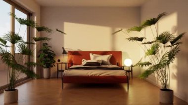 3d video rendering footage contemporary interior design of the living room. Stylish interior of the living room