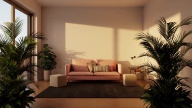 3d video rendering footage contemporary interior design of the living room. Stylish interior of the living room