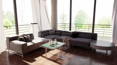 3d video rendering footage contemporary interior design of the living room. Stylish interior of the living room