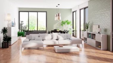 3d video rendering footage contemporary interior design of the living room. Stylish interior of the living room