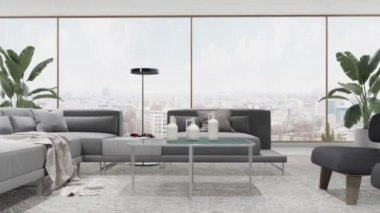 3d video rendering footage contemporary interior design of the living room. Stylish interior of the living room