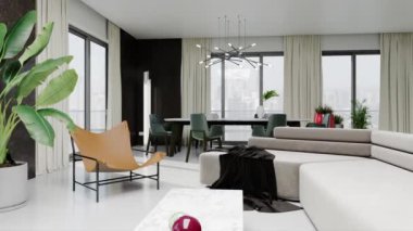 3d video rendering footage contemporary interior design of the living room. Stylish interior of the living room