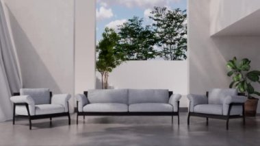 3d video rendering footage contemporary interior design of the living room. Stylish interior of the living room