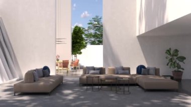 3d video rendering footage contemporary interior design of the living room. Stylish interior of the living room