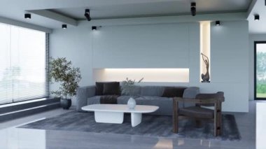 3d video rendering footage contemporary interior design of the living room. Stylish interior of the living room