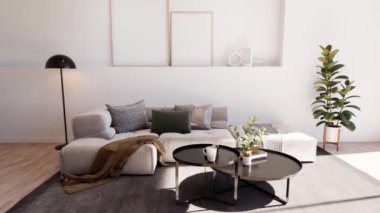 3d video rendering footage contemporary interior design of the living room. Stylish interior of the living room