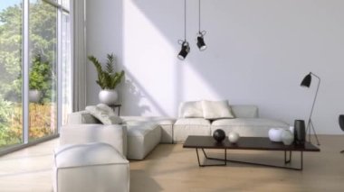 3d video rendering footage contemporary interior design of the living room. Stylish interior of the living room