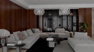 3d video rendering footage contemporary interior design of the living room. Stylish interior of the living room