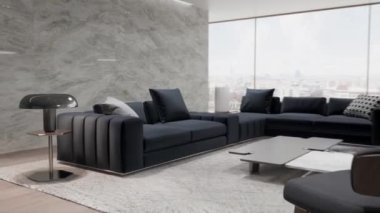 3d video rendering footage contemporary interior design of the living room. Stylish interior of the living room