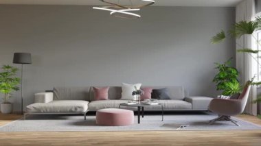 3d video rendering footage contemporary interior design of the living room. Stylish interior of the living room