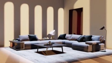 3d video rendering footage contemporary interior design of the living room. Stylish interior of the living room