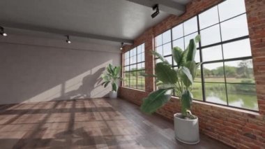 3d video rendering footage contemporary interior design of the living room. Stylish interior of the living room