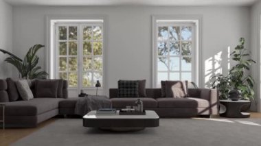 3d video rendering footage contemporary interior design of the living room. Stylish interior of the living room