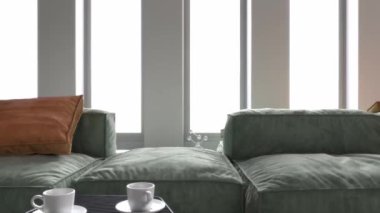 3d video rendering footage contemporary interior design of the living room. Stylish interior of the living room