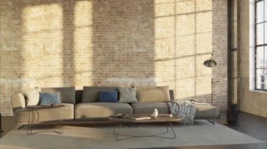 3d video rendering footage contemporary interior design of the living room. Stylish interior of the living room
