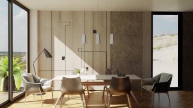 3d video rendering footage contemporary interior design of the living room. Stylish interior of the living room
