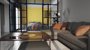 3d video rendering footage contemporary interior design of the living room. Stylish interior of the living room