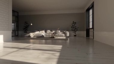 3d video rendering footage contemporary interior design of the living room. Stylish interior of the living room