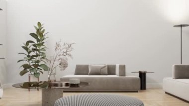 3d video rendering footage contemporary interior design of the living room. Stylish interior of the living room