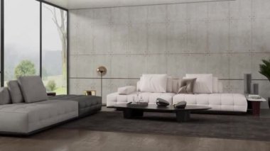 3d video rendering footage contemporary interior design of the living room. Stylish interior of the living room