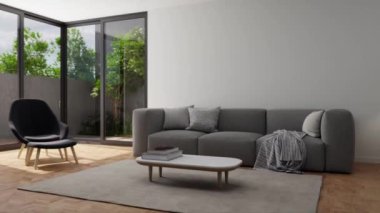 3d video rendering footage contemporary interior design of the living room. Stylish interior of the living room