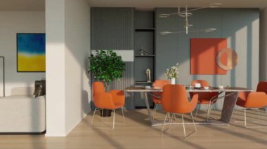 3d video rendering footage contemporary interior design of the living room. Stylish interior of the living room