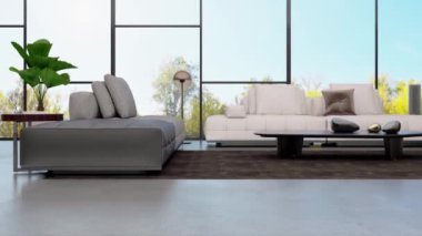 3d video rendering footage contemporary interior design of the living room. Stylish interior of the living room