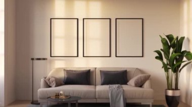 3d video rendering footage contemporary interior design of the living room. Stylish interior of the living room