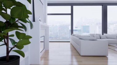 3d video rendering footage contemporary interior design of the living room. Stylish interior of the living room