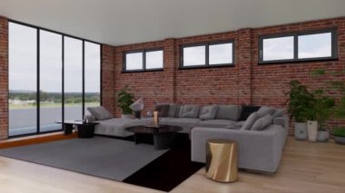 3d video rendering footage contemporary interior design of the living room. Stylish interior of the living room