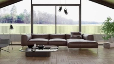 3d video rendering footage contemporary interior design of the living room. Stylish interior of the living room