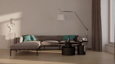 3d video rendering footage contemporary interior design of the living room. Stylish interior of the living room