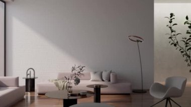 3d video rendering footage contemporary interior design of the living room. Stylish interior of the living room