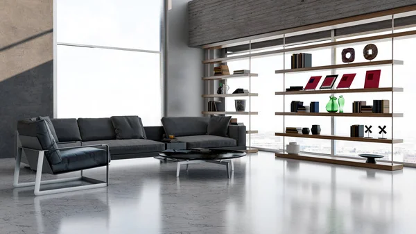 Large Luxury Modern Bright Interiors Living Room Mockup Illustration Rendering — Stock Photo, Image