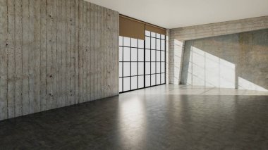 Büyük lüks, modern, parlak iç mekanlar. Oturma odası tasviri. 3D görüntüleme.