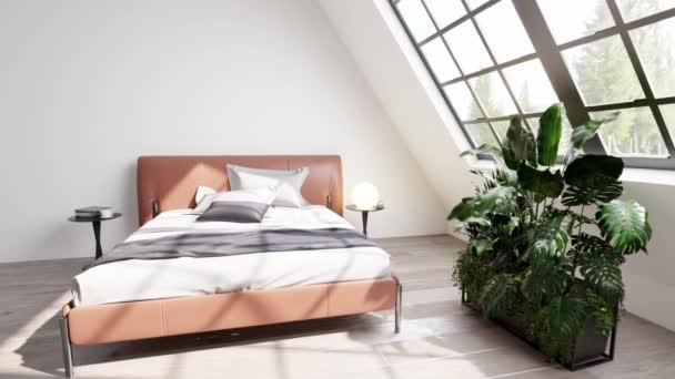 Rendering Modern Living Room Interior Green Plants Sofa Windows Stylish — Stock Video