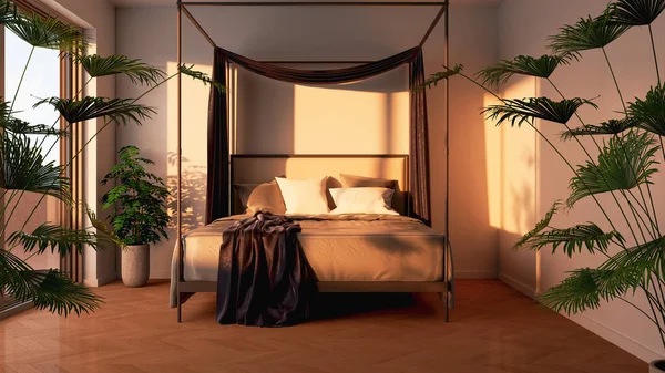 Modern Bright Bed Room Interiors Rendering Illustration Computer Generated Image — Stock Photo, Image