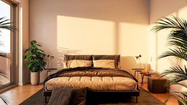 Intérieur Moderne Lumineux Chambre Coucher Illustration Rendu Image Générée Par — Photo