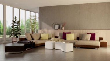 3d video rendering footage contemporary interior design of the living room. Stylish interior of the living room