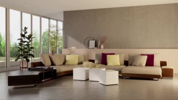Video Rendering Footage Contemporary Interior Design Living Room Stylish Interior — Vídeo de stock