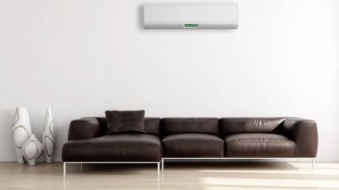 Büyük lüks, modern, aydınlık bir oturma odası. Klima modelleme çizimi 3D.